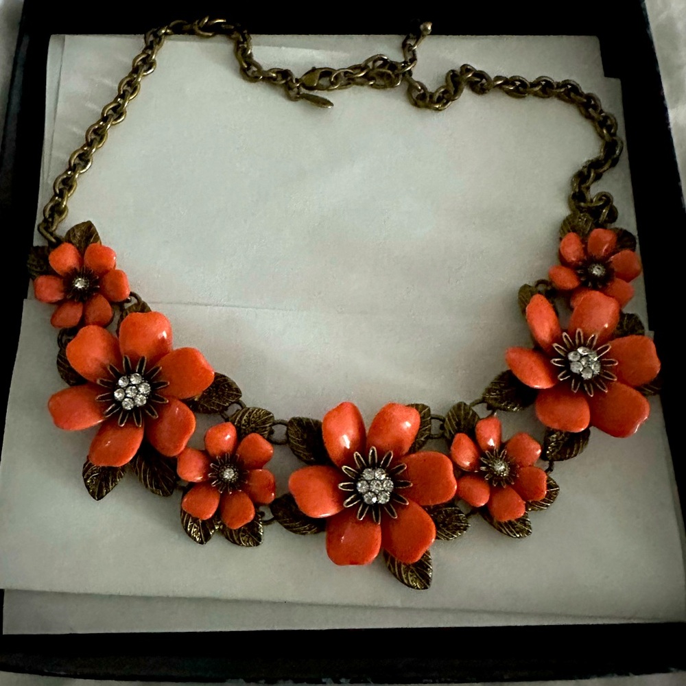 Orange, tangerine and rhinestone Joan Rivers statement necklace